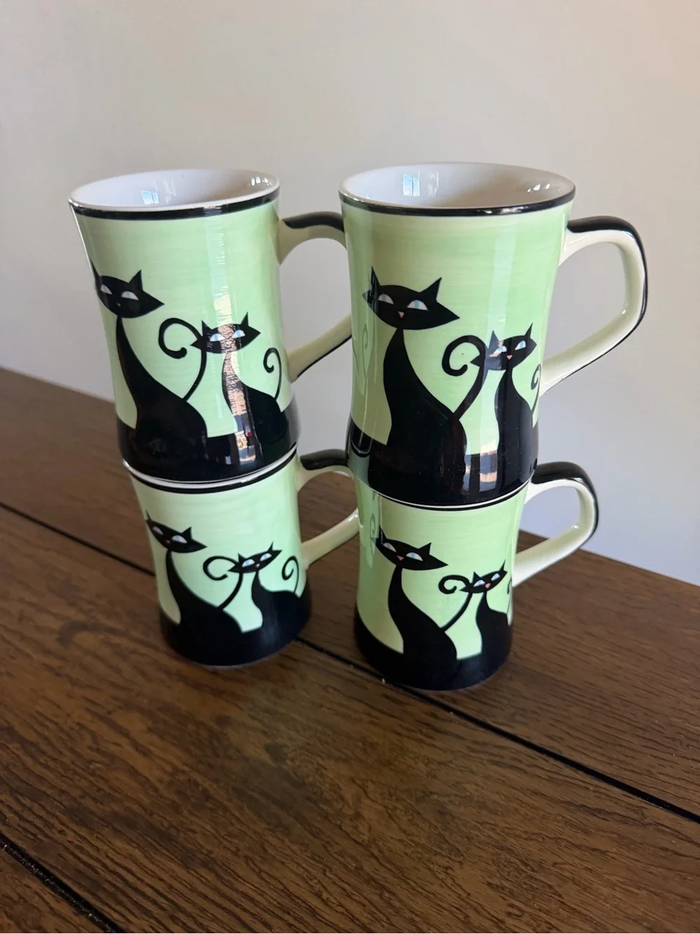 Hues N Brews Black Cat Mug Paw Print MCM Style Coffee Cup Cat Lover Set Of 4